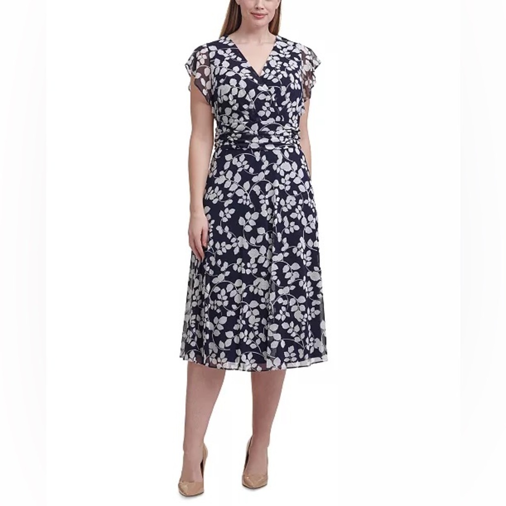 Jessica Howard Puff-Print A-Line midi dress. Size 16 W. NWT